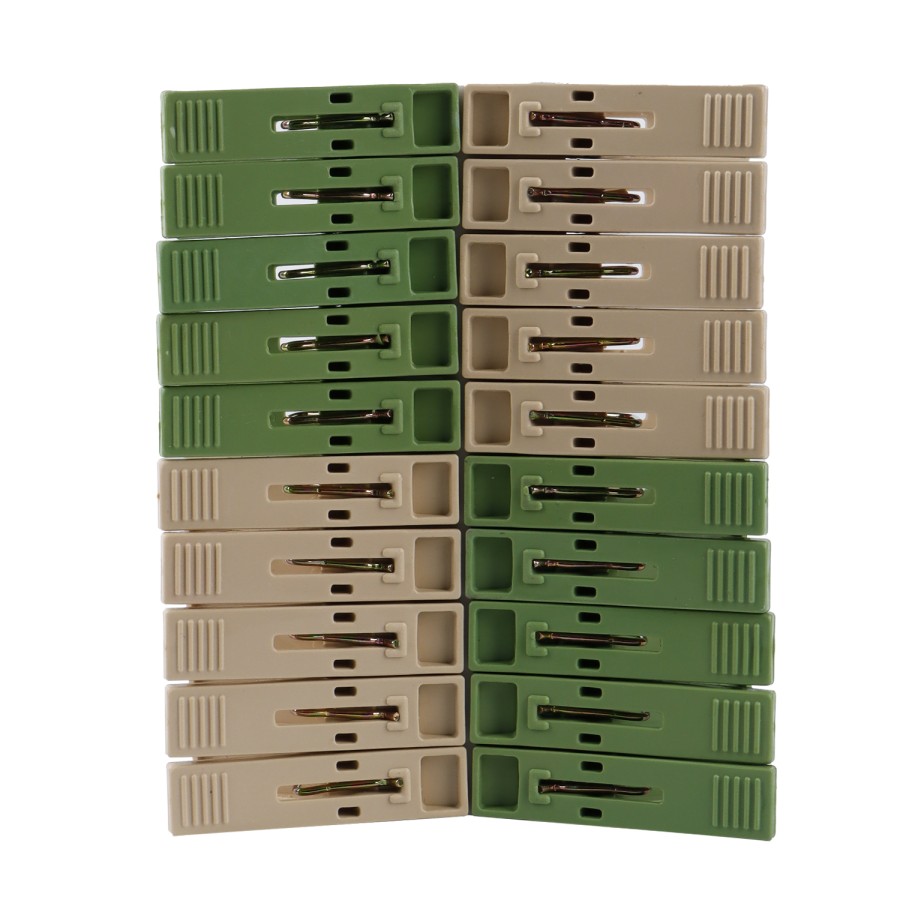 Generic 20pc Plastic Cloth Pegs Clips - Green & Beige