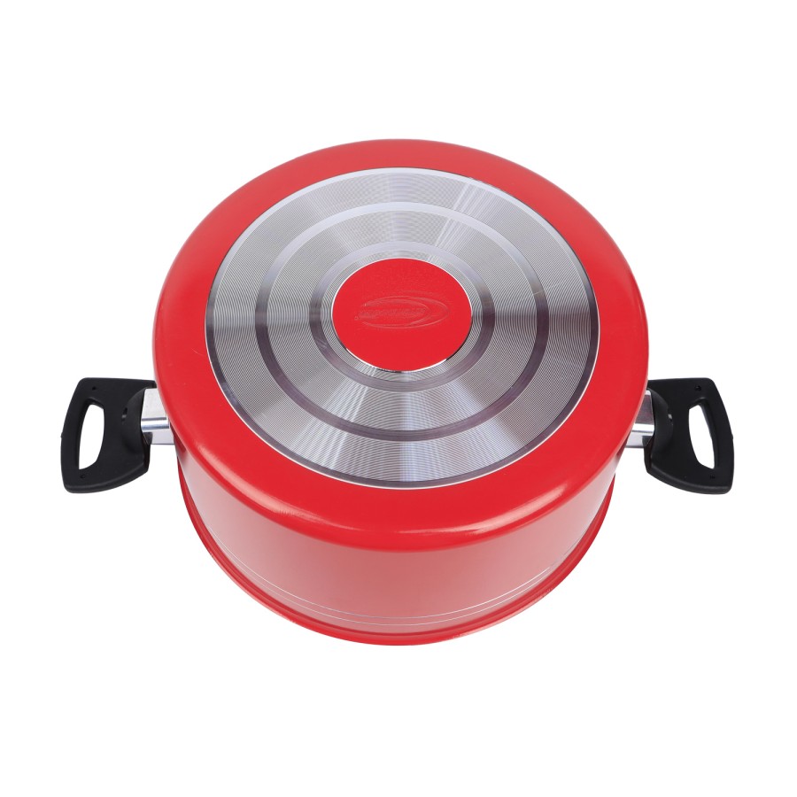 KITCHENMARK Nonstick Aluminium Casserole with Glass Lid 24cm - Red