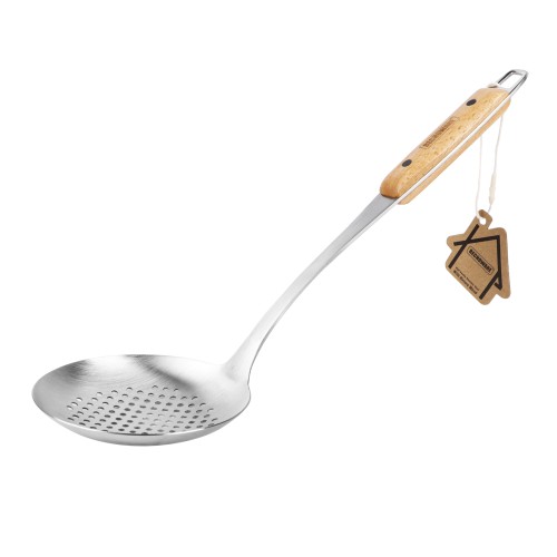 BECHOWARE Stainless Steel Wooden Handle Skimmer 36cm