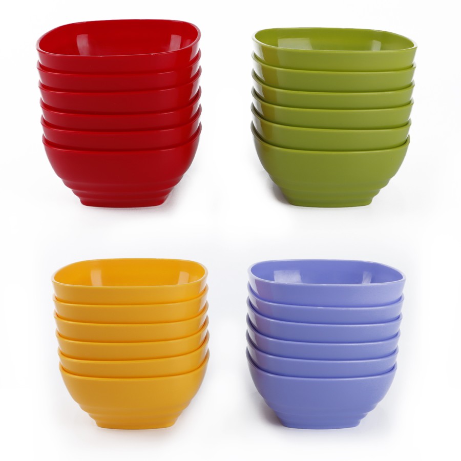 Generic Square Plastic Bowl 320ml 6pc Set - 4 Color Pack