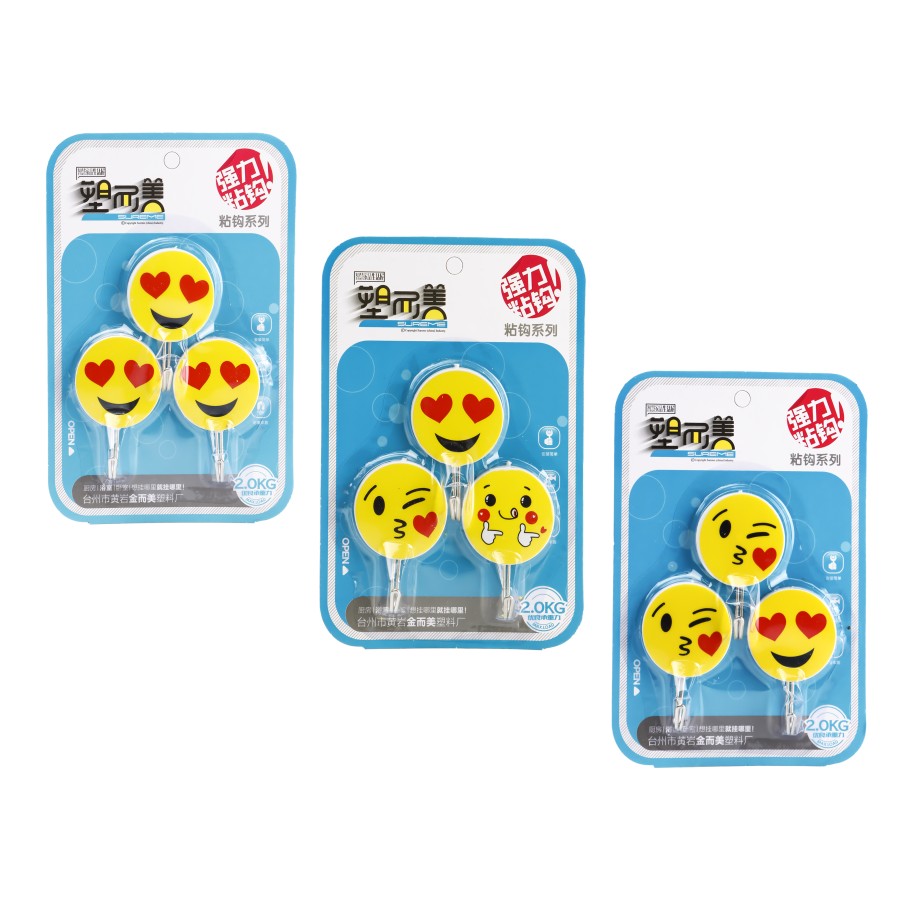 Generic  Emoji Adhesive Sticker Hook 3pcs - 3 Color Pack