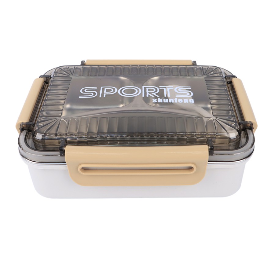 Generic 3 Compartment Stainless Steel Lunch Box with Cutlery 800ml - Brown