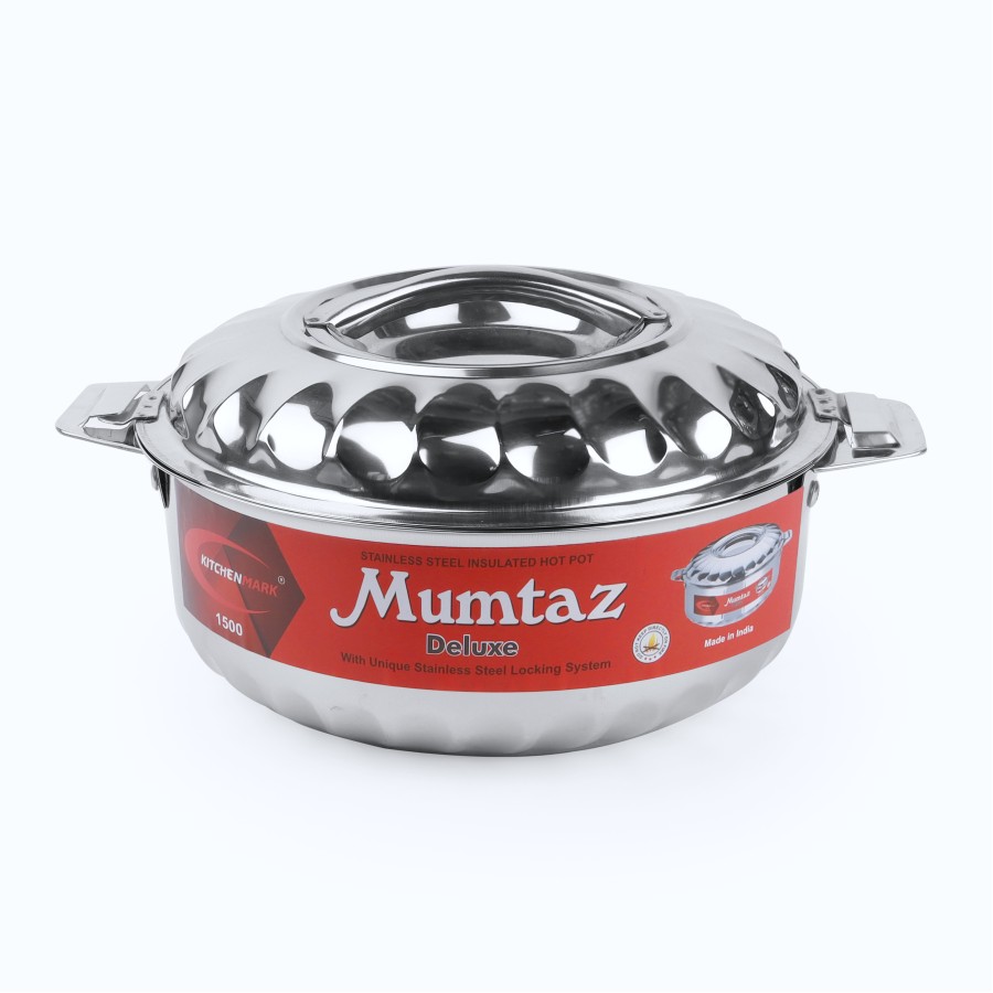 KITCHENMARK 3pc Mumtaz Stainless Steel Insulated Hot Pot 1L,1.5L,2.5L - Silver