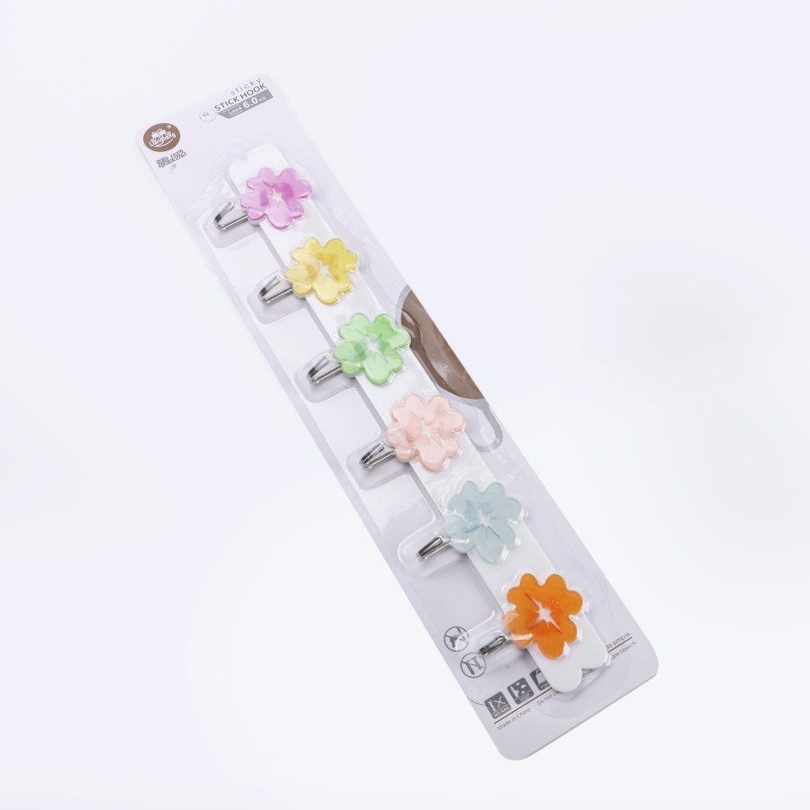 Generic Flower Design Adhesive Sticker Hook 6-in-1 pc Multicolor Pack