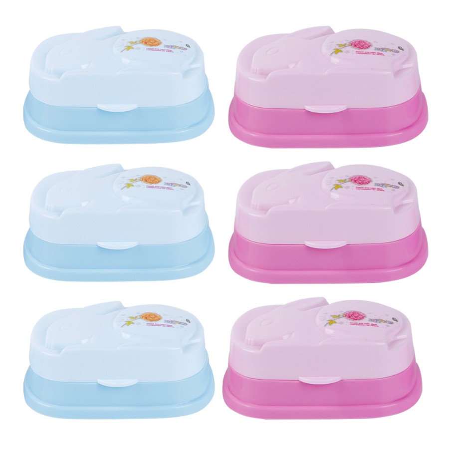 Generic Rabbit Desgin Plastic Soap Box 12pc Pack - 2 Color Pack