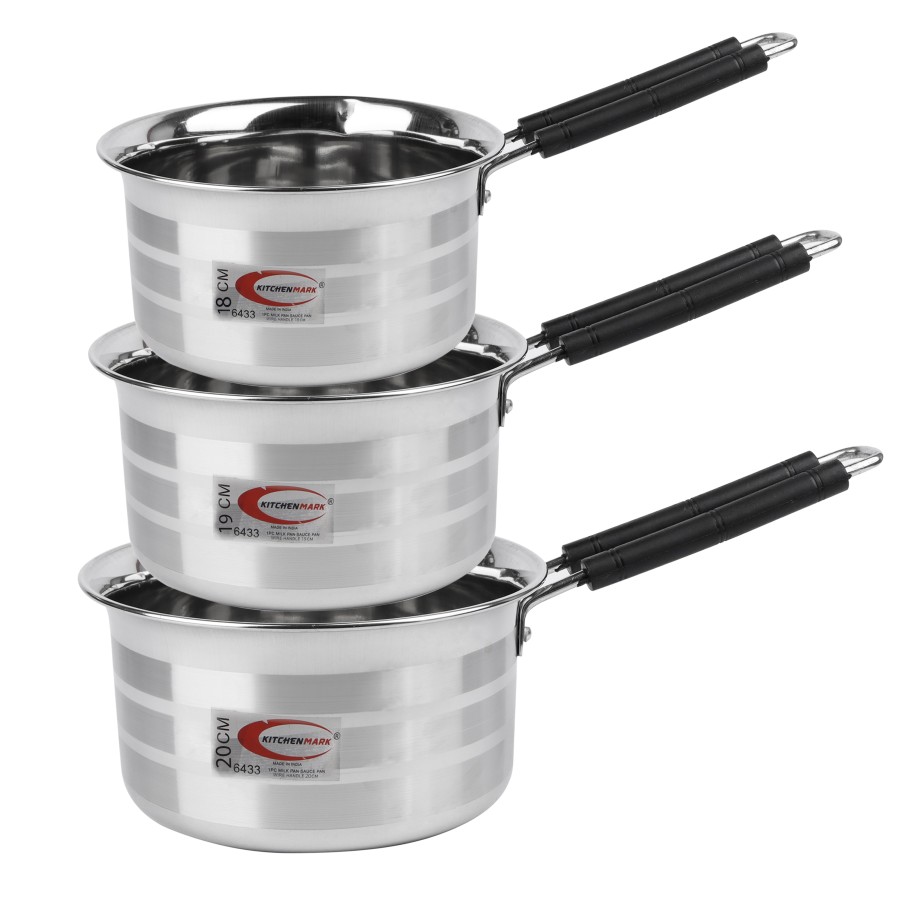 KITCHENMARK 3pc Multisize Stainless Steel Milk Pan Sauce Pan Wire Handle