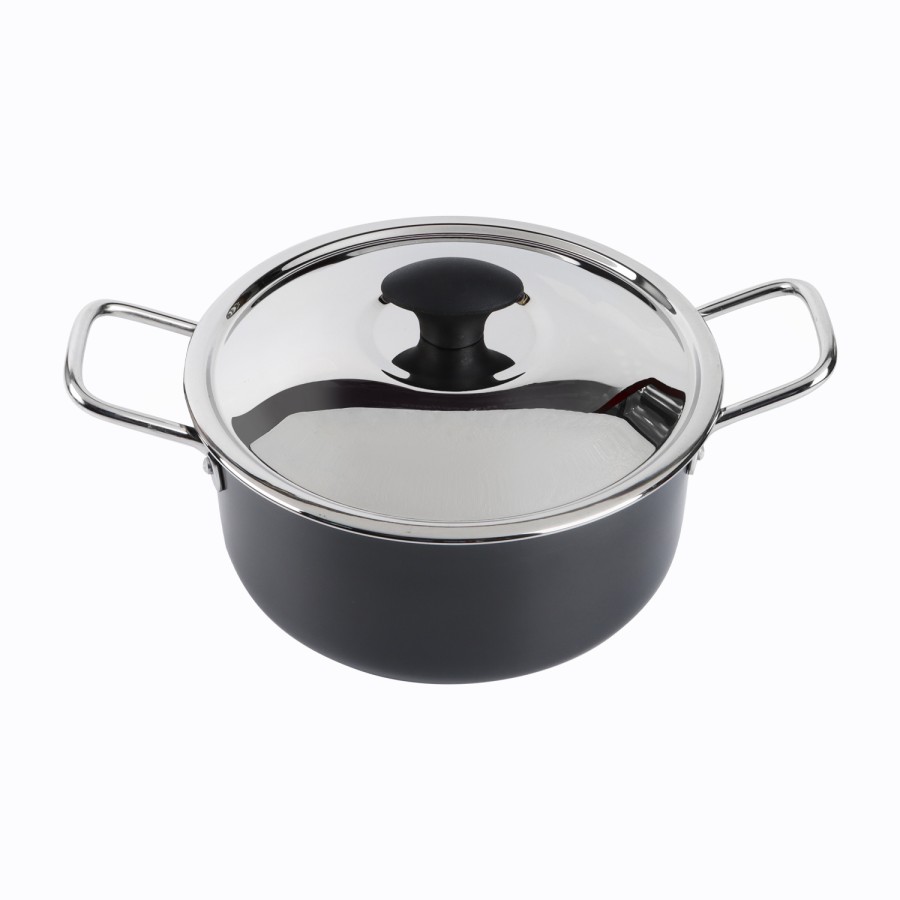 KITCHENMARK Hard Anodized Stockpot Aluminum Cooking Pot with Lid 22cm - Black