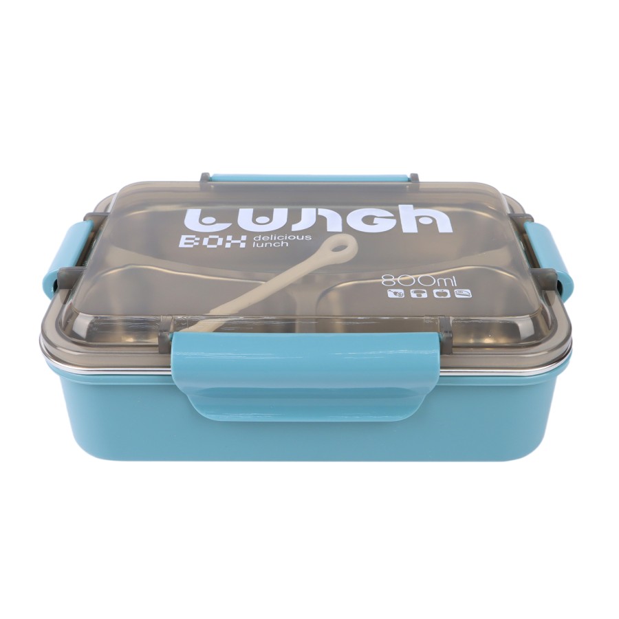 Generic 3 Compartment Stainless Steel Lunch Box with Cutlery 800ml - Green