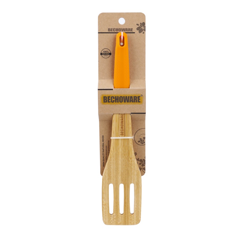 BECHOWARE Wooden Slotted Turner Spatula 32cm - Orange