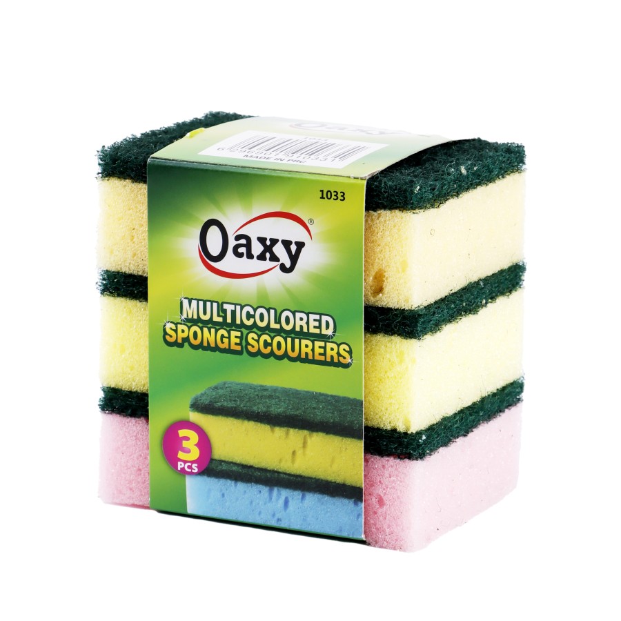 Oaxy 3pc Combo Multicolored Sponge Scourers Pack of 16