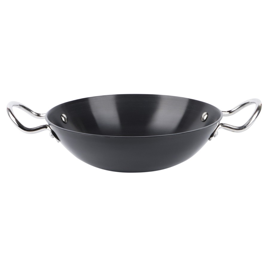 KITCHENMARK Hard Anodized Aluminium Wok Pan Shallow Kadai 22cm - Black 