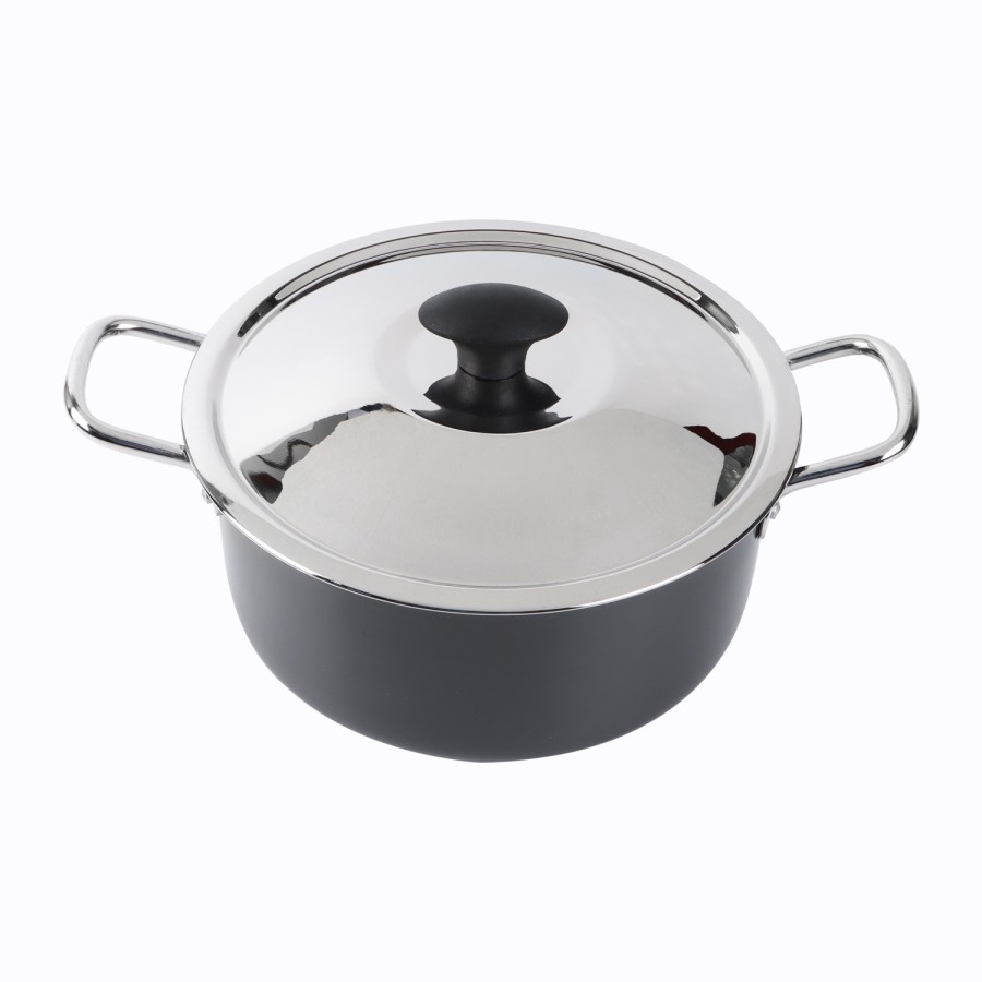 KITCHENMARK Hard Anodized Stockpot Aluminum Cooking Pot with Lid 24cm - Black