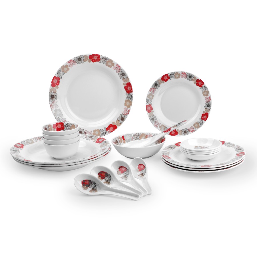 KITCHENMARK 22 pieces Melamine Dinner Set -  Orange Floral