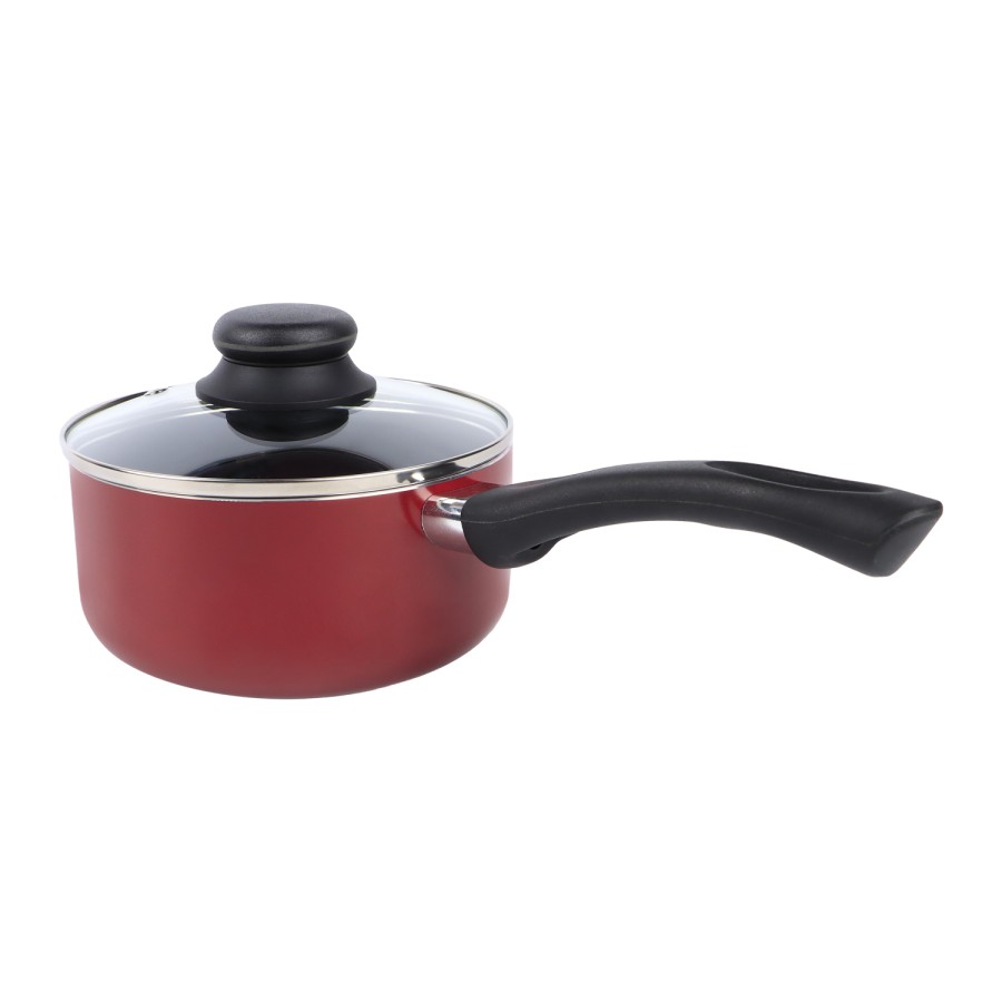 KITCHENMARK Nonstick Aluminium Saucepan with Glass Lid 16cm - Red