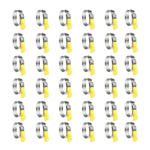 Generic 100pc Adjustable Stainless Steel Hose Clips Gas Pipe Clamps - Yellow