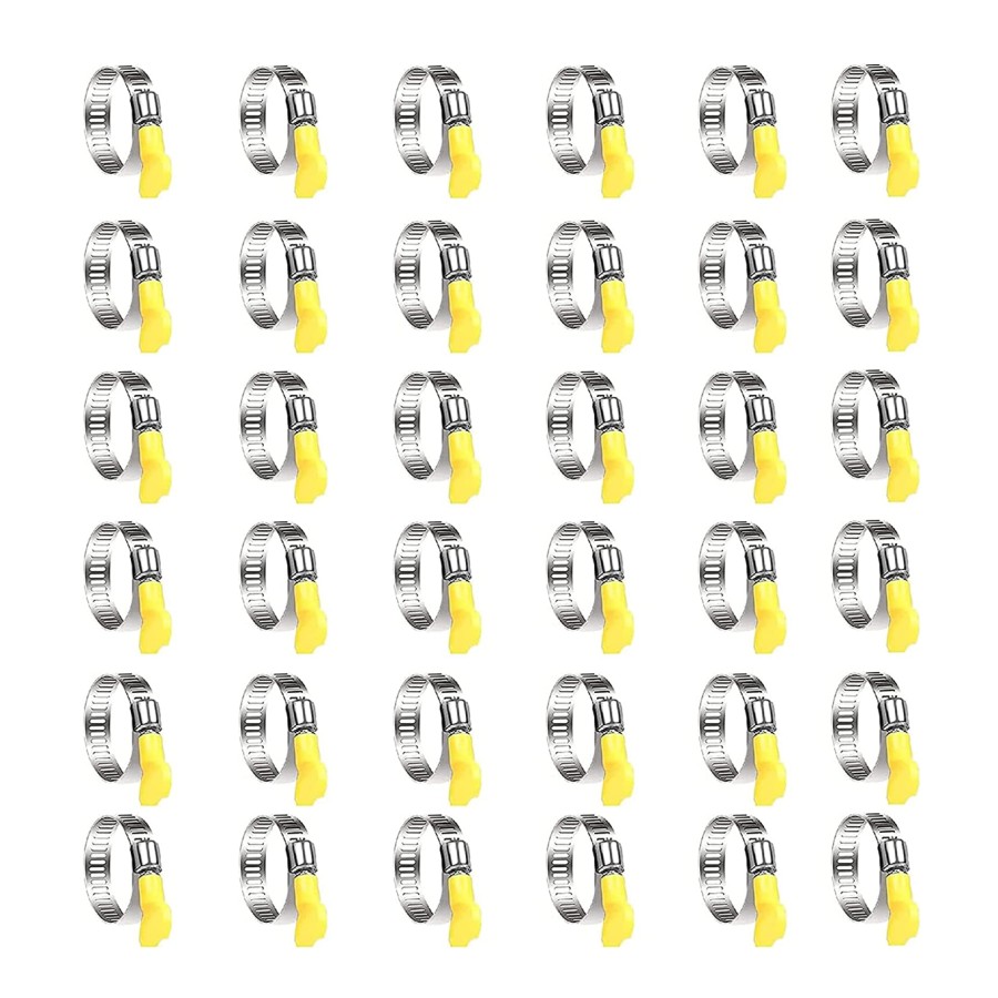 Generic 100pc Adjustable Stainless Steel Hose Clips Gas Pipe Clamps - Yellow