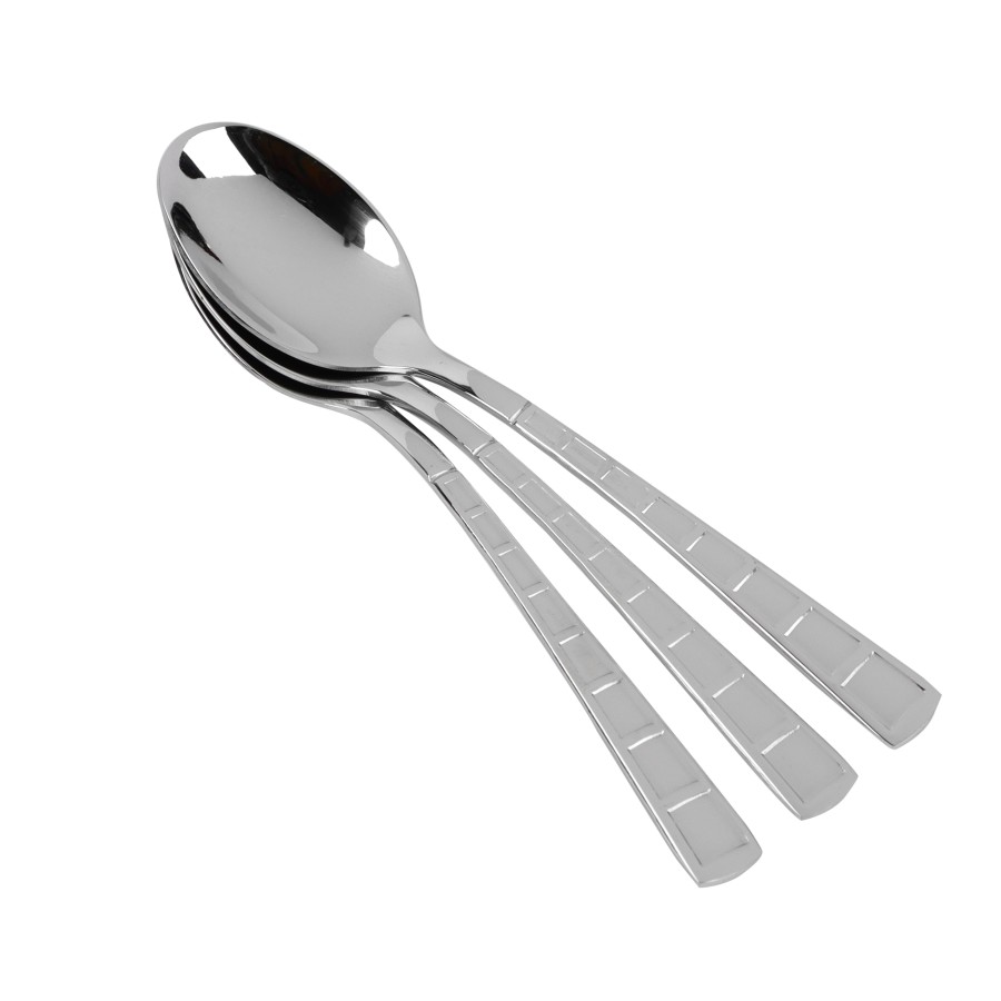 BECHOWARE 3pc Stainless Steel Pattern Design Coffee Spoon Set 11cm - Silver