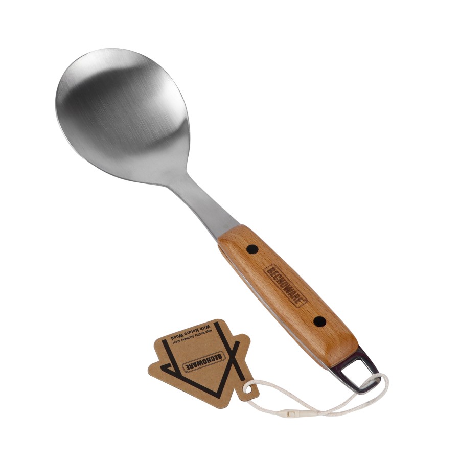 BECHOWARE Stainless Steel Wooden Rice Serving Spoon 41.5cm