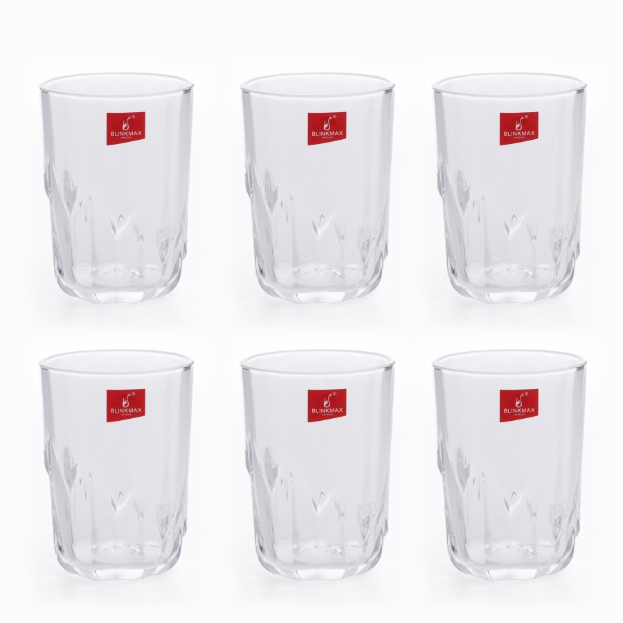 BLINKMAX 6pc Flat Glass Tumbler Set Transparent Drinkware 220ml