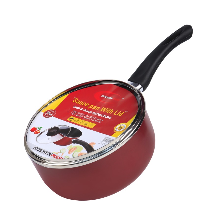 KITCHENMARK Nonstick Aluminium Saucepan with Glass Lid 20cm - Red