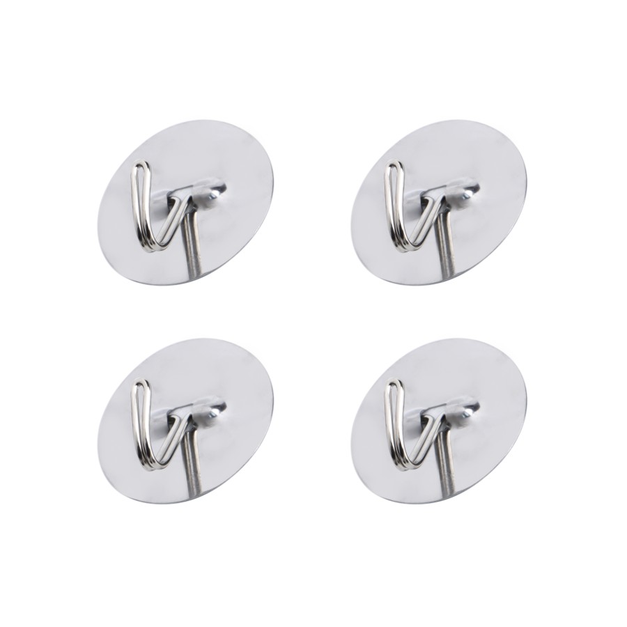 Generic Stainless Steel Round Shaped Adhesive Sticker Hook 4pc Pack