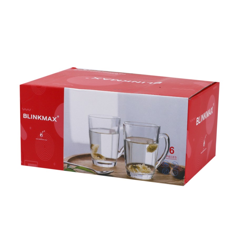 BLINKMAX 6pc Round Glass Mugs Tumbler Set Transparent Drinkware 210ml