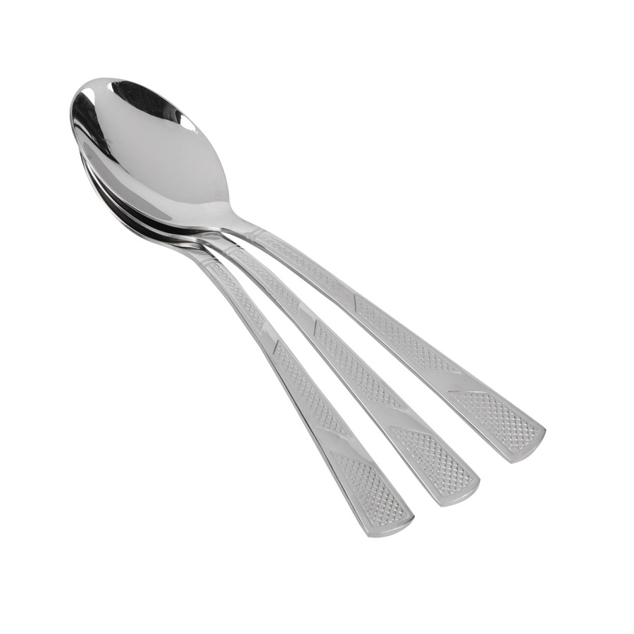 BECHOWARE 3pc Stainless Steel Texture Design Tea Spoon Set 15cm - Silver