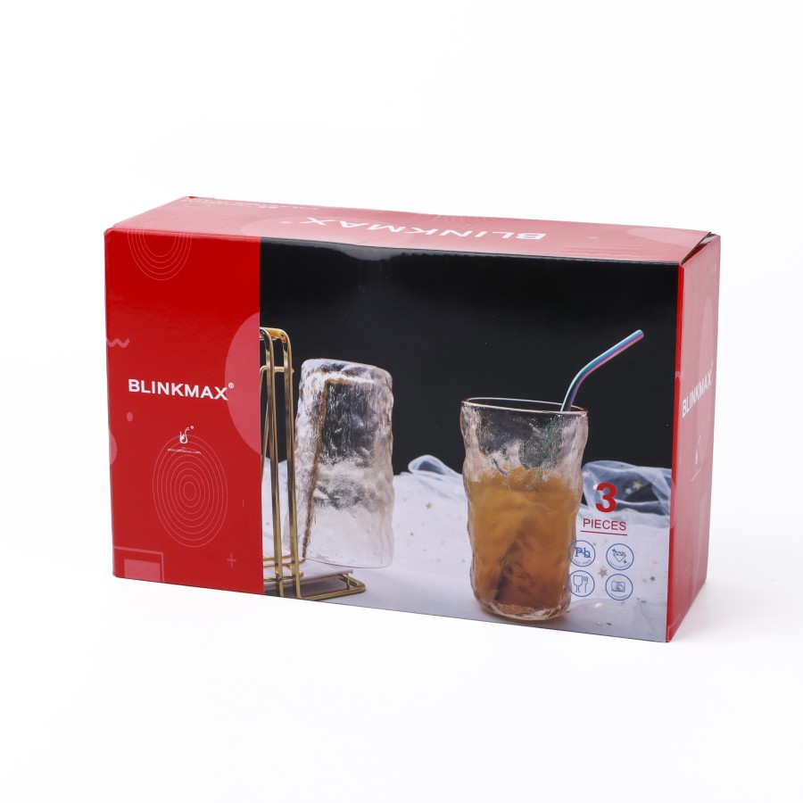 BLINKMAX 3pc Designer Glass Tumbler Set Brown Drinkware 370ml