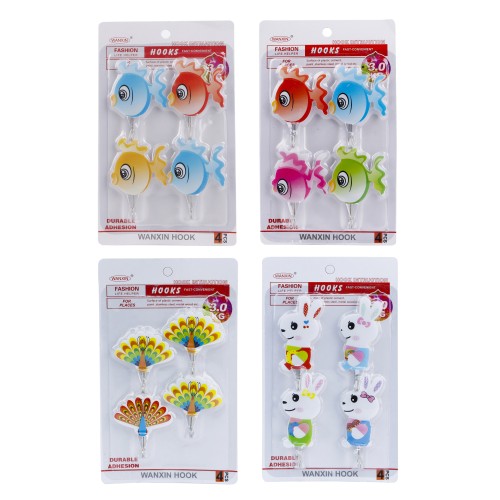 Generic Various Design Adhesive Sticker Hook 4pcs Pack - 4 Color Pack