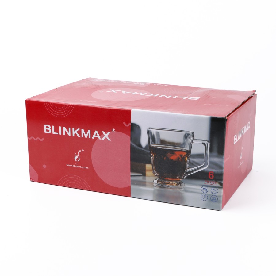 BLINKMAX 6pc Octogonal Glass Mug Tumbler Set Transparent Drinkware 310ml