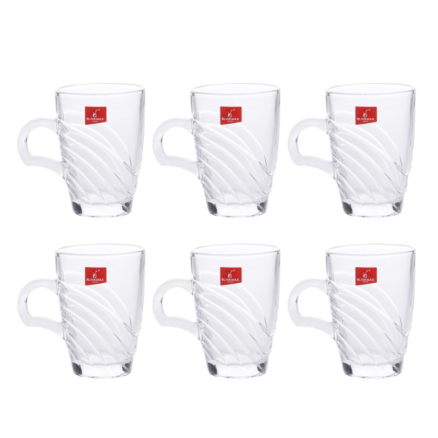 BLINKMAX 6pc Water Mug Glass Tumbler Set Transparent Drinkware 230ml