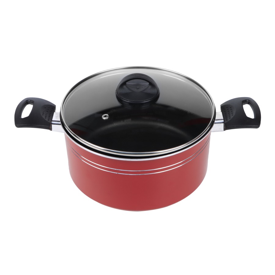 KITCHENMARK Nonstick Aluminium Casserole with Glass Lid 22cm - Red