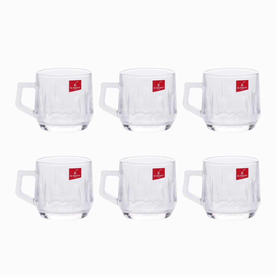 BLINKMAX 6pc Tea Cup Glass Tumbler Set Transparent Drinkware 210ml