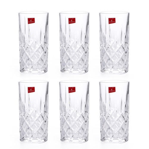 BLINKMAX 6pc Designer Glass Tumbler Set Transparent Drinkware 440ml