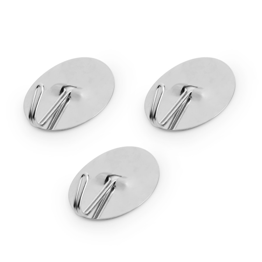 Generic Stainless Steel Round Shaped Adhesive Sticker Hook 3pc Pack