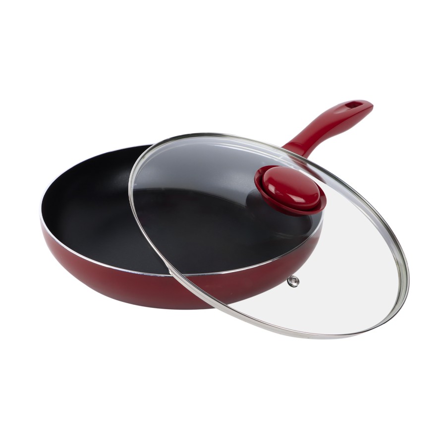 KITCHENMARK Nonstick Aluminium Frypan with Lid 26cm - Red