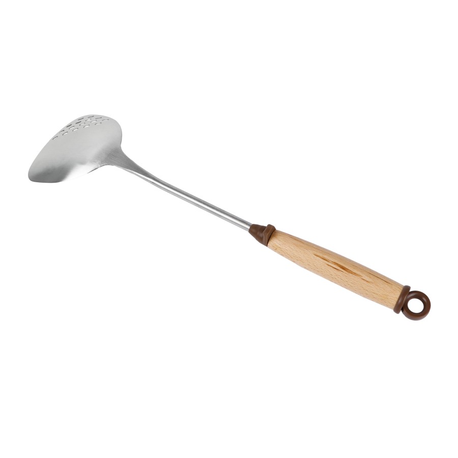 BECHOWARE Stainless Steel Wooden Handle Slotted Turner 41cm