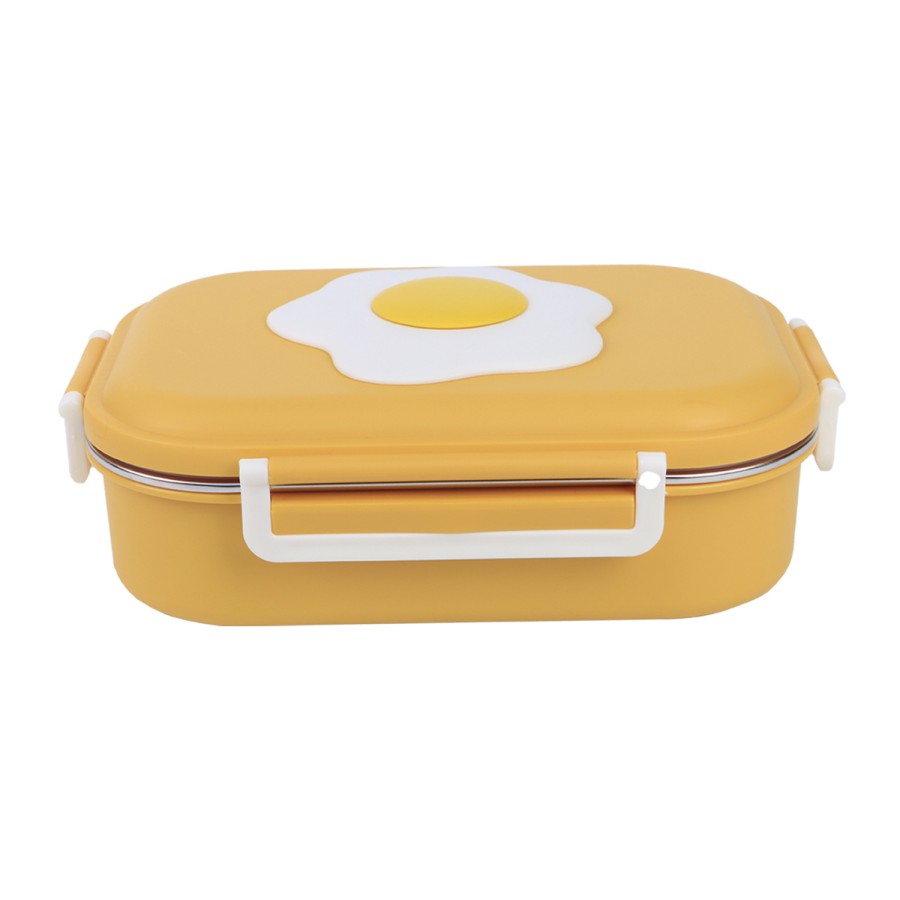 Generic 3 Compartment Stainless Steel Interior with Plastic Exterior Airtight Lunch Box 24cm- Yellow