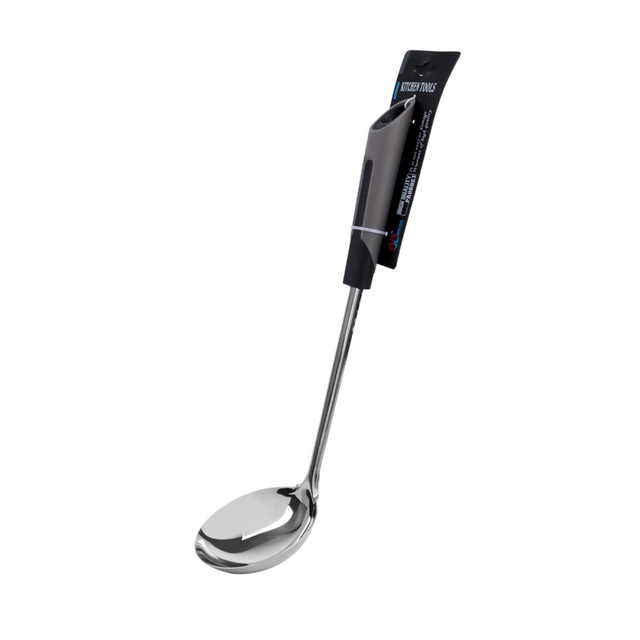 Generic Stainless Steel Ladle Soup Spoon - Plastic Silicon Handle Black