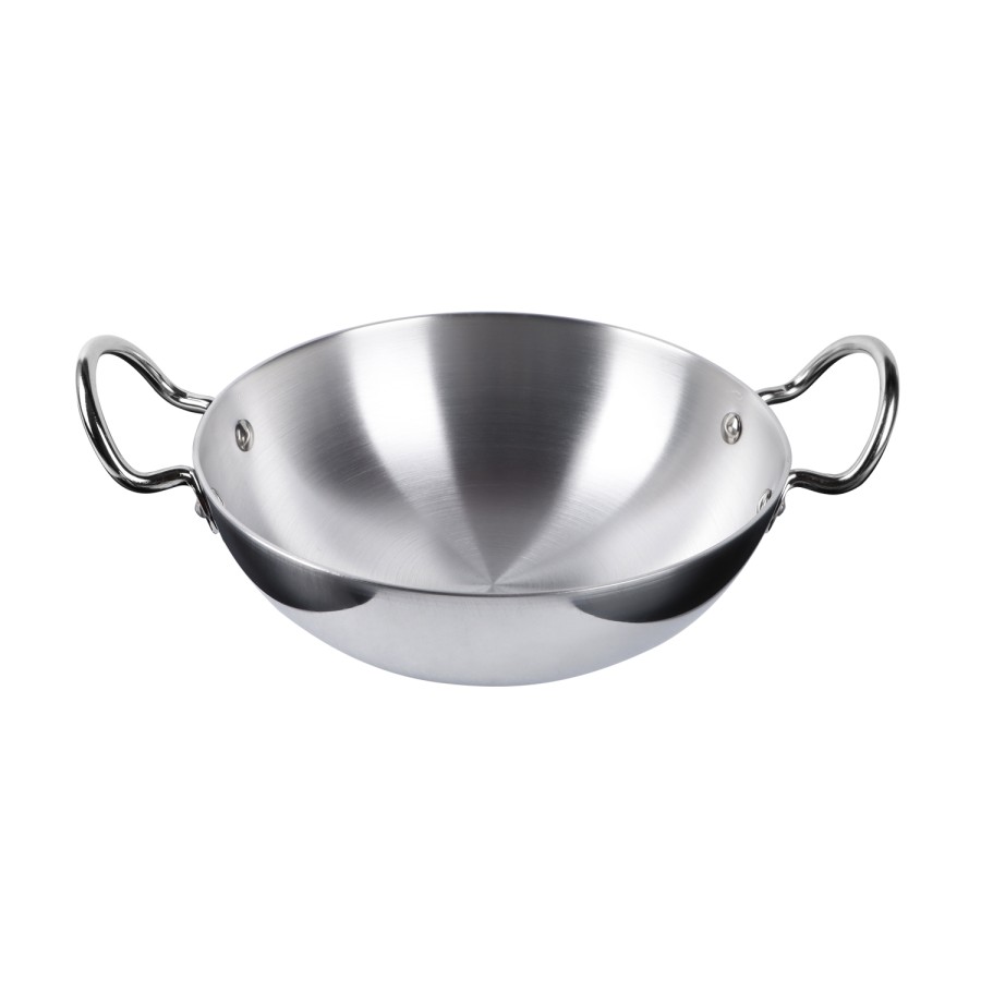 KITCHENMARK 3pc Aluminum Woks Shallow Kadai Set 21cm, 23cm, 25cm - Mirror Polished