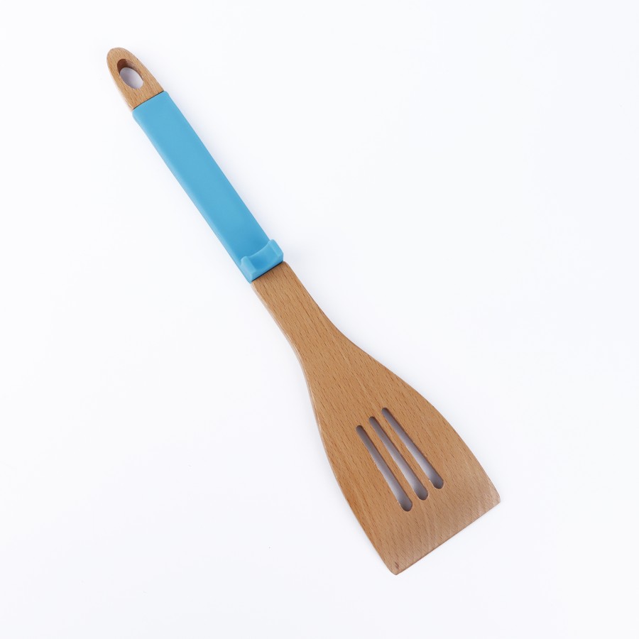 BECHOWARE Wooden Slotted Turner Spatula 32cm - Blue