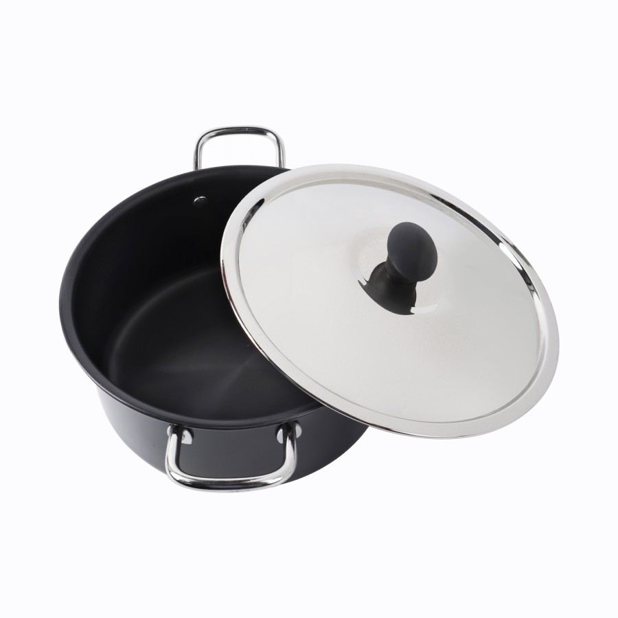 KITCHENMARK Hard Anodized Stockpot Aluminum Cooking Pot with Lid 26cm - Black