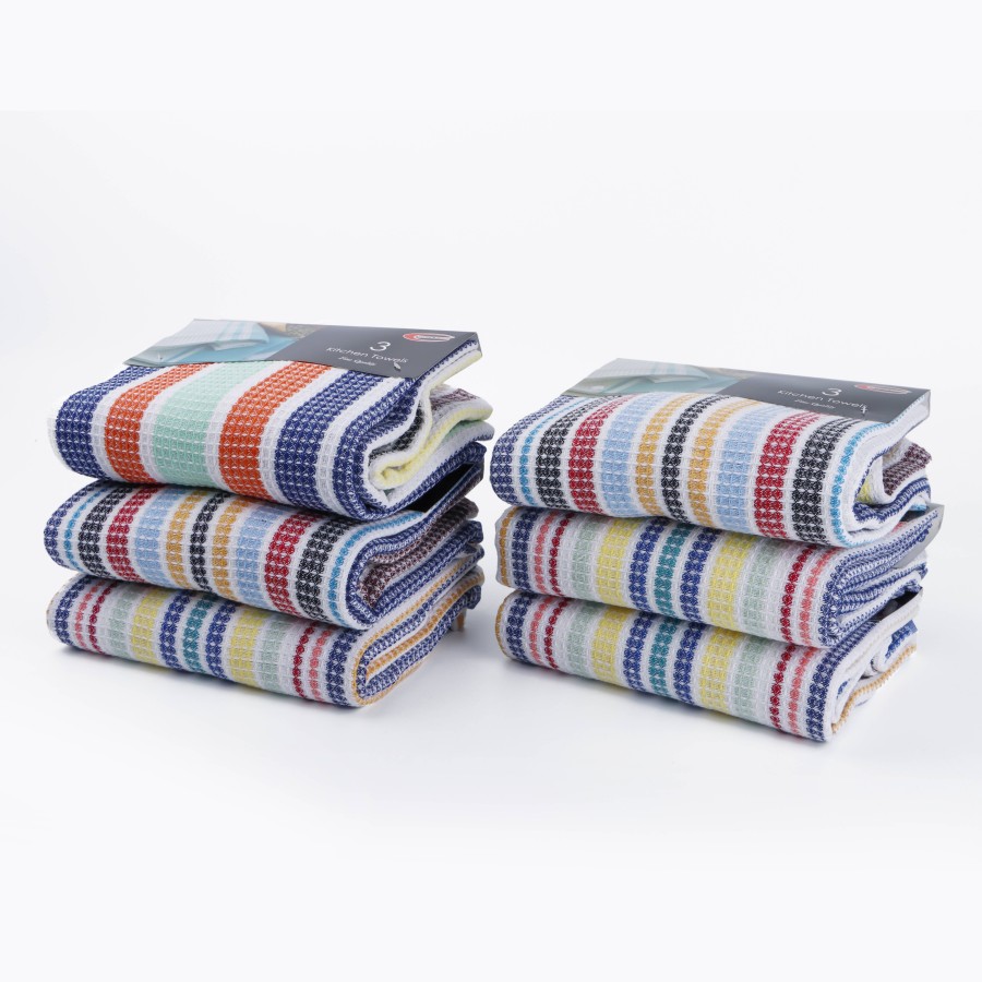 KITCHENMARK Cotton Kitchen Towels 3pc Pack x 6 Set 