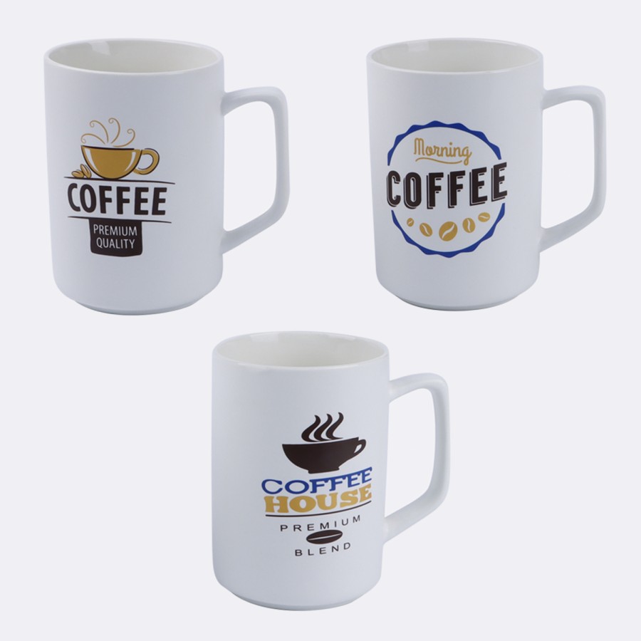 Generic White Ceramic Coffee Mug 500ml - 3 Color Pack