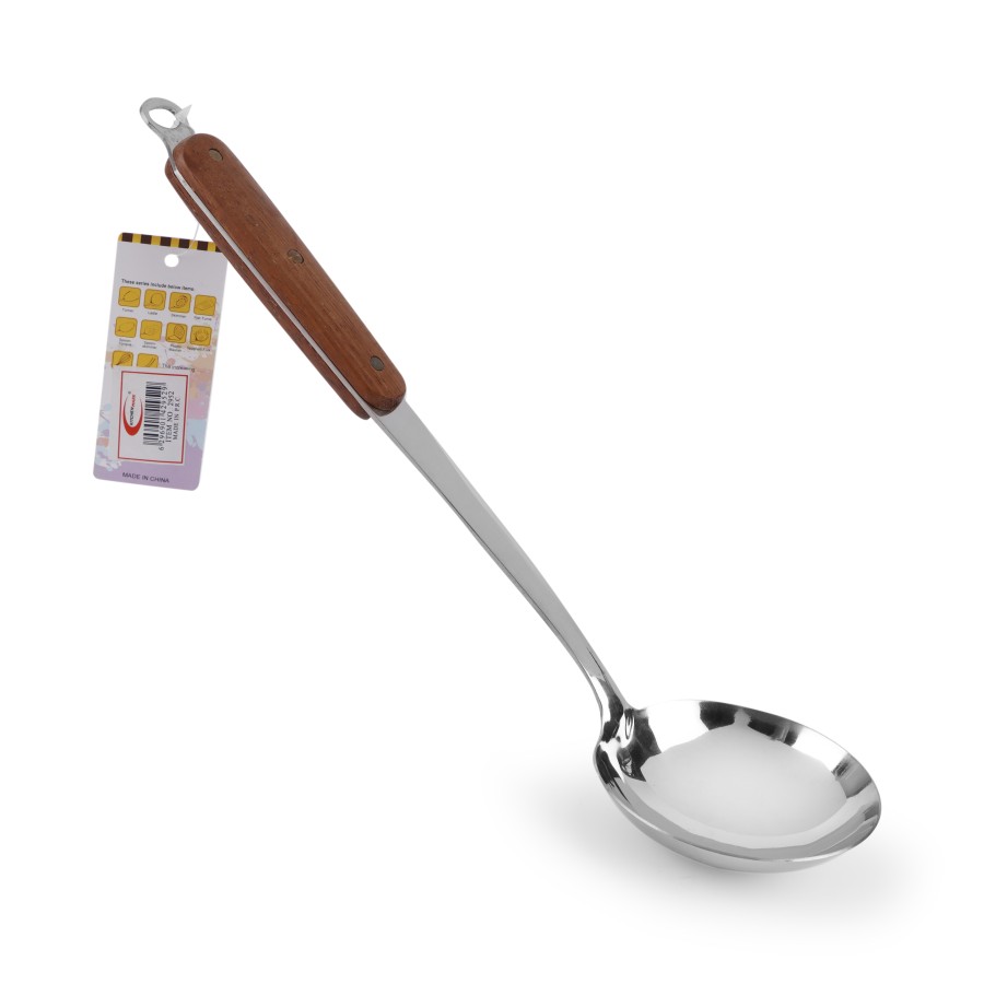 Generic Stainless Steel Ladle Soup Spoon - Wooden Handle