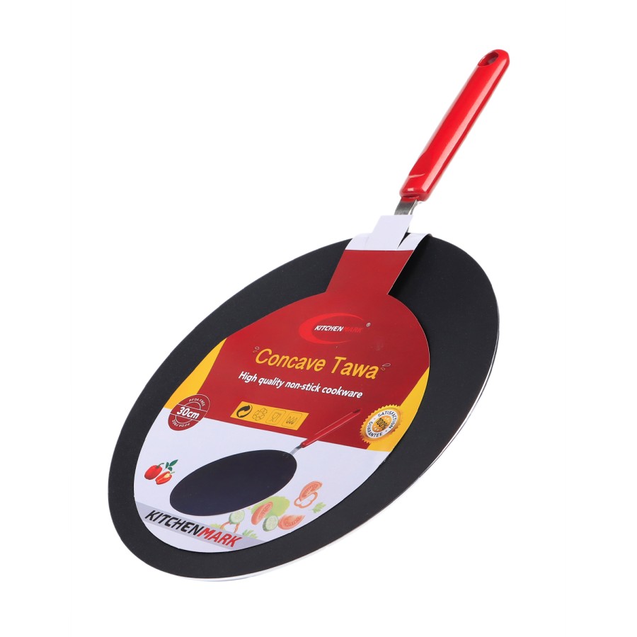 KITCHENMARK Nonstick Aluminium Concave Tawa 30cm - Red