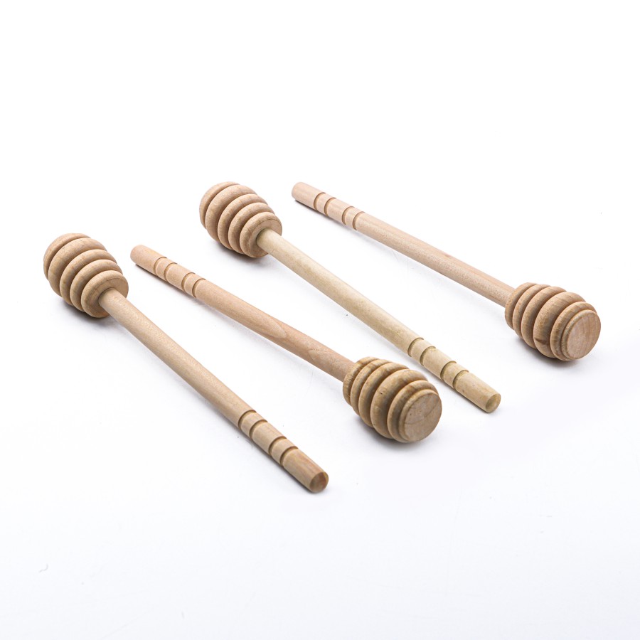 Generic Wooden Honey Dipper Muddler 4pc Pack