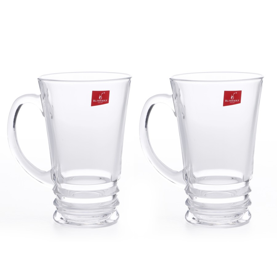 BLINKMAX 2pc Thread Middle Glass Mug Tumbler Set Transparent Drinkware 400ml