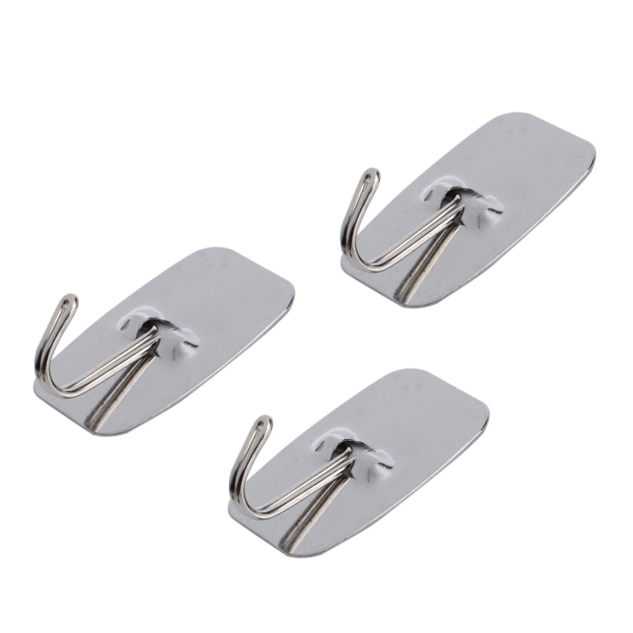 Generic Stainless Steel Rectangle Shaped Adhesive Sticker Hook 3pc Pack