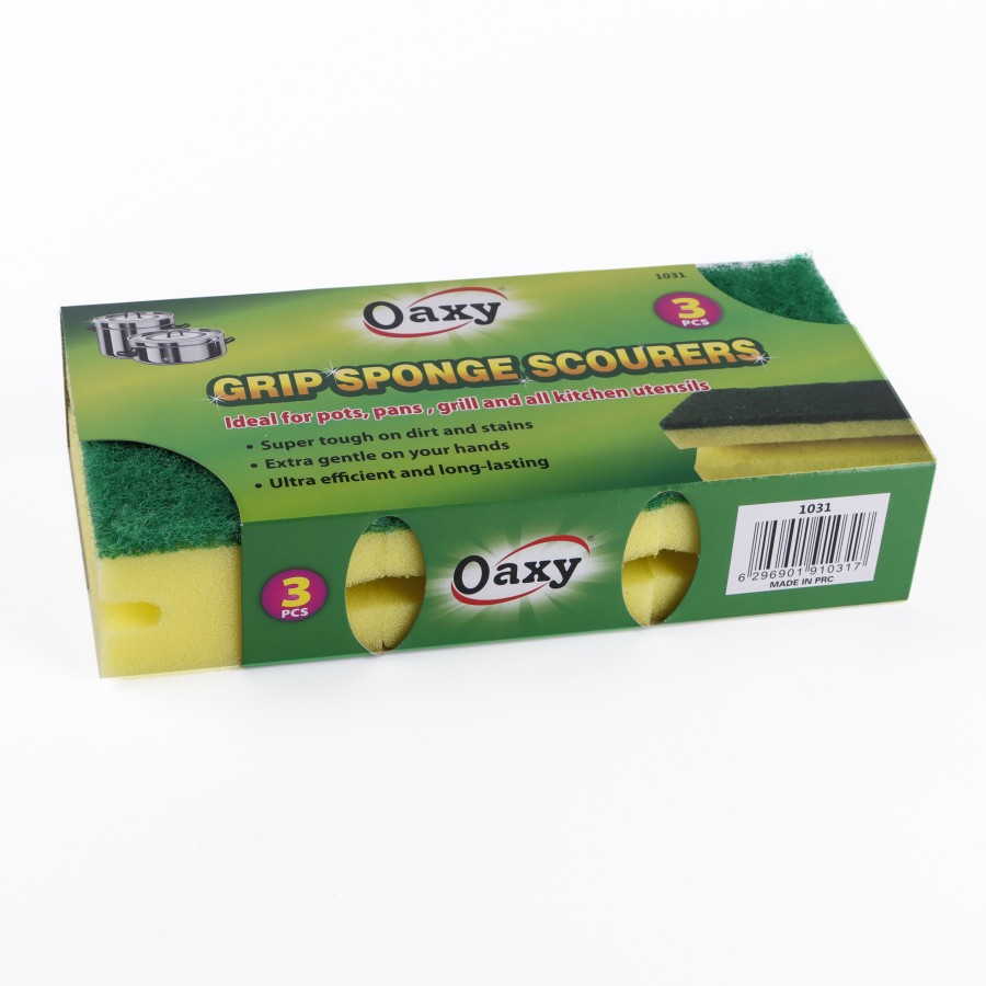 Oaxy 3pc Combo Grip Sponge Scourers Pack of 12